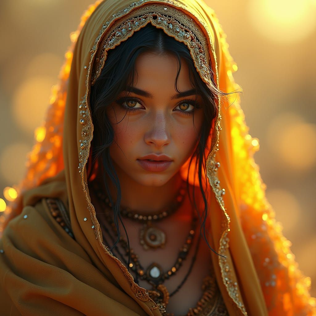 Romany Woman Portrait in Art Nouveau Style