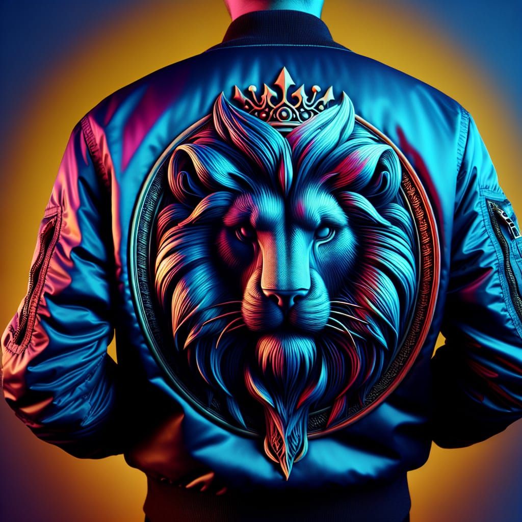 Hyperrealistic Lion Logo on Bomber Jacket