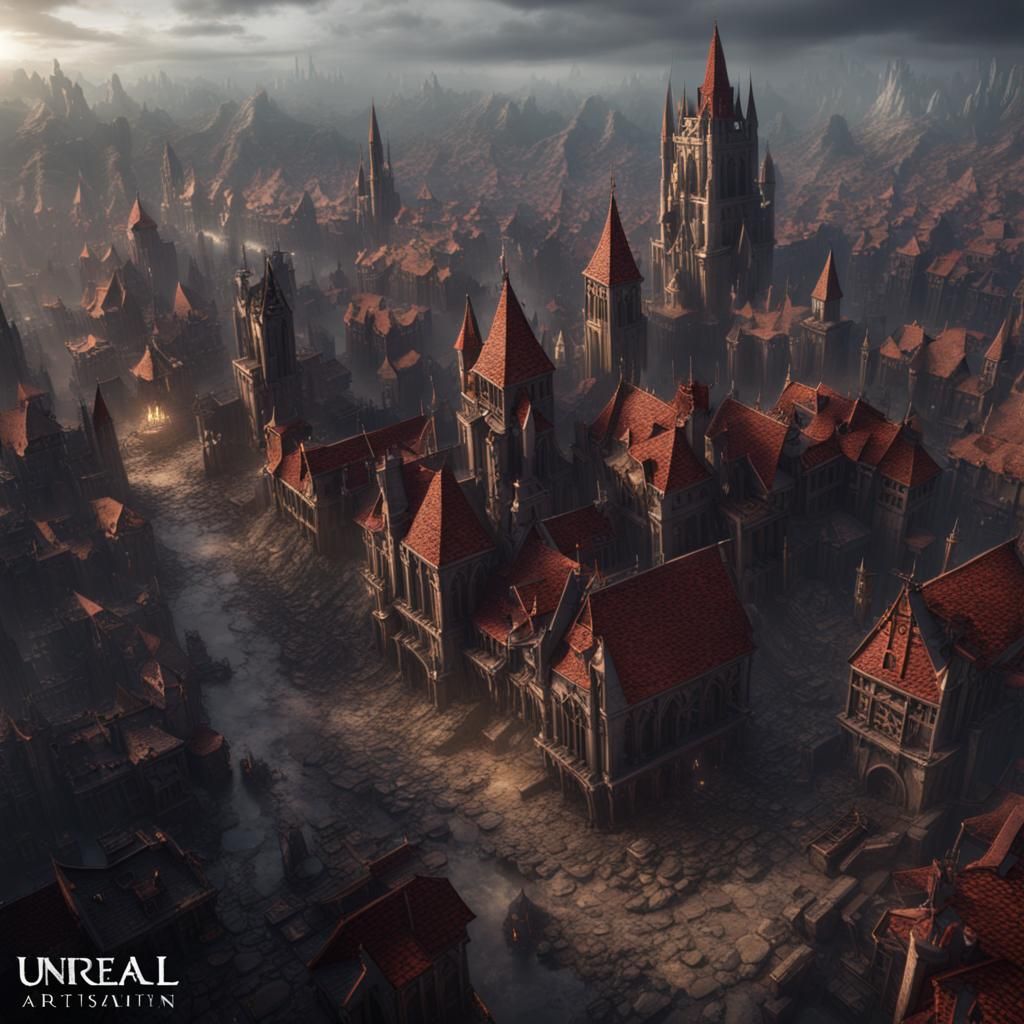 Detailed Medieval City of Hell: Matte Painting