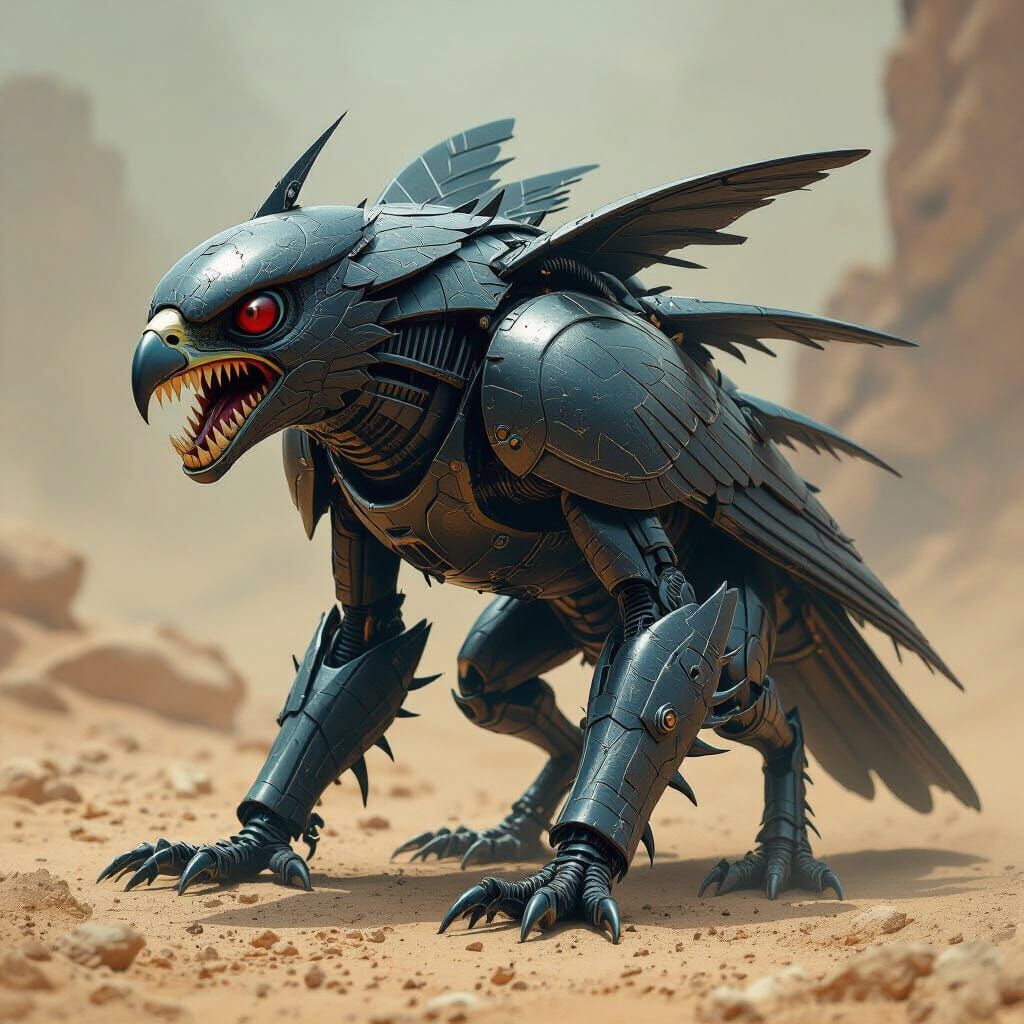 Ant-Falcon Hybrid Creature in Biomechanical Style