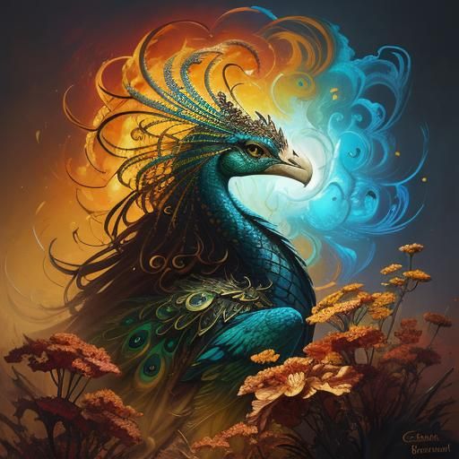 Dragon Peacock Woman in Abstract Expressionism Style