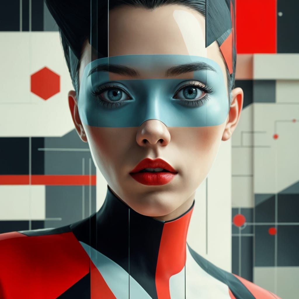Suprematist Digital Portrait in Retrofuturistic Style
