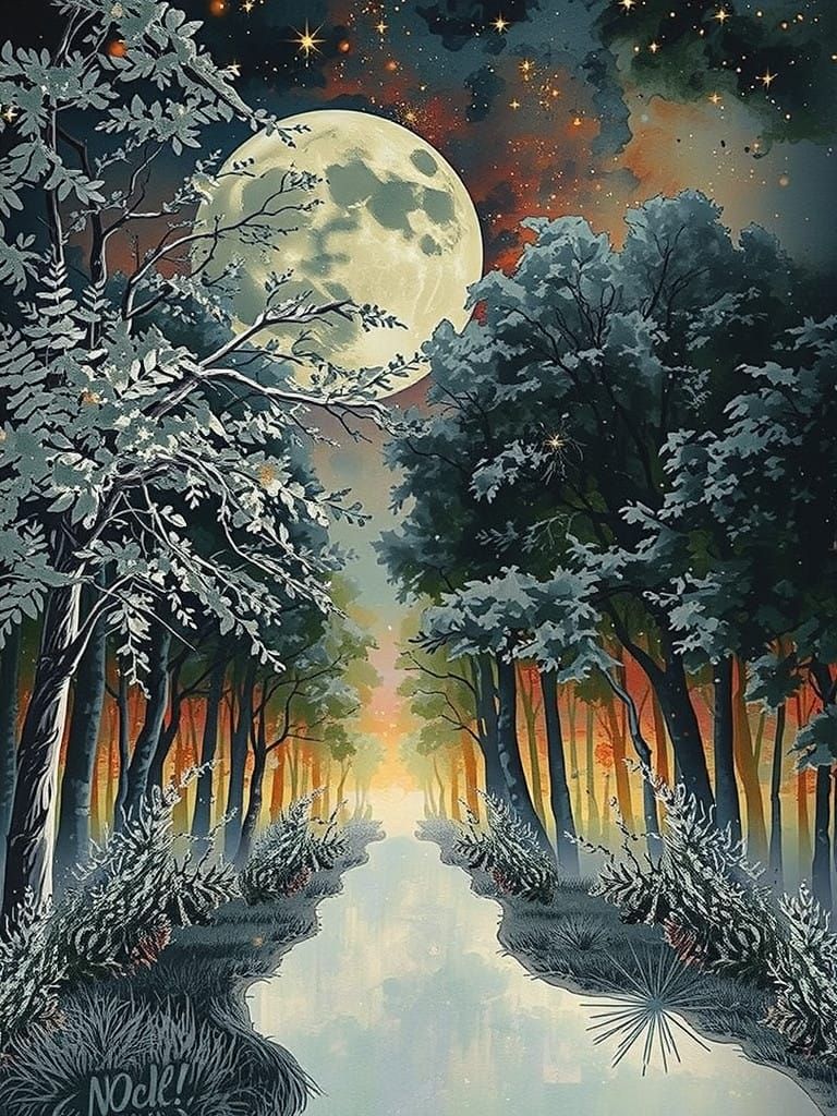 Ethereal Full Moon in Distressed Watercolor