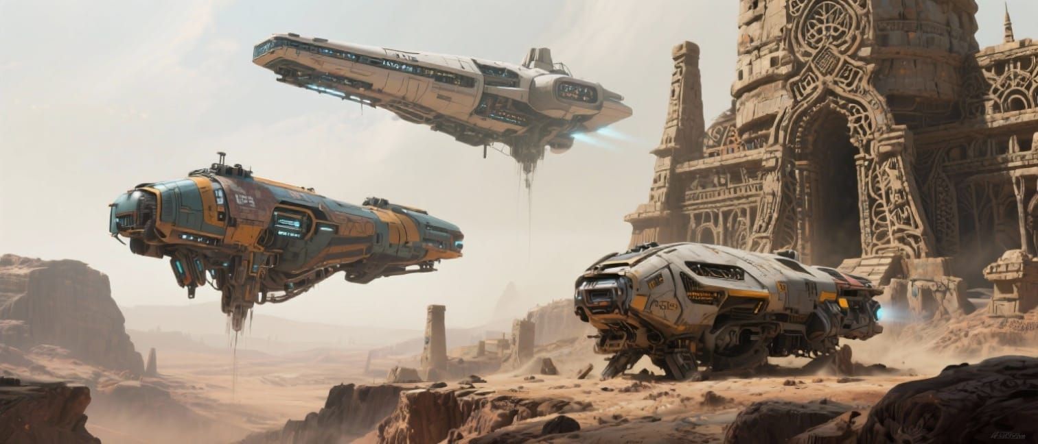 Spaceships in Styles of Mead, Giger, and Thorp