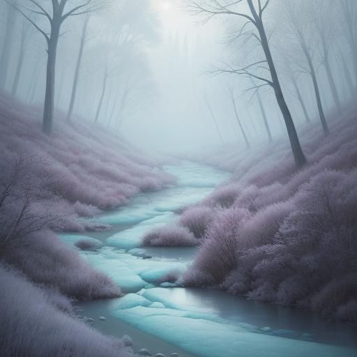 Frozen River Valley Landscape in Ethereal Light