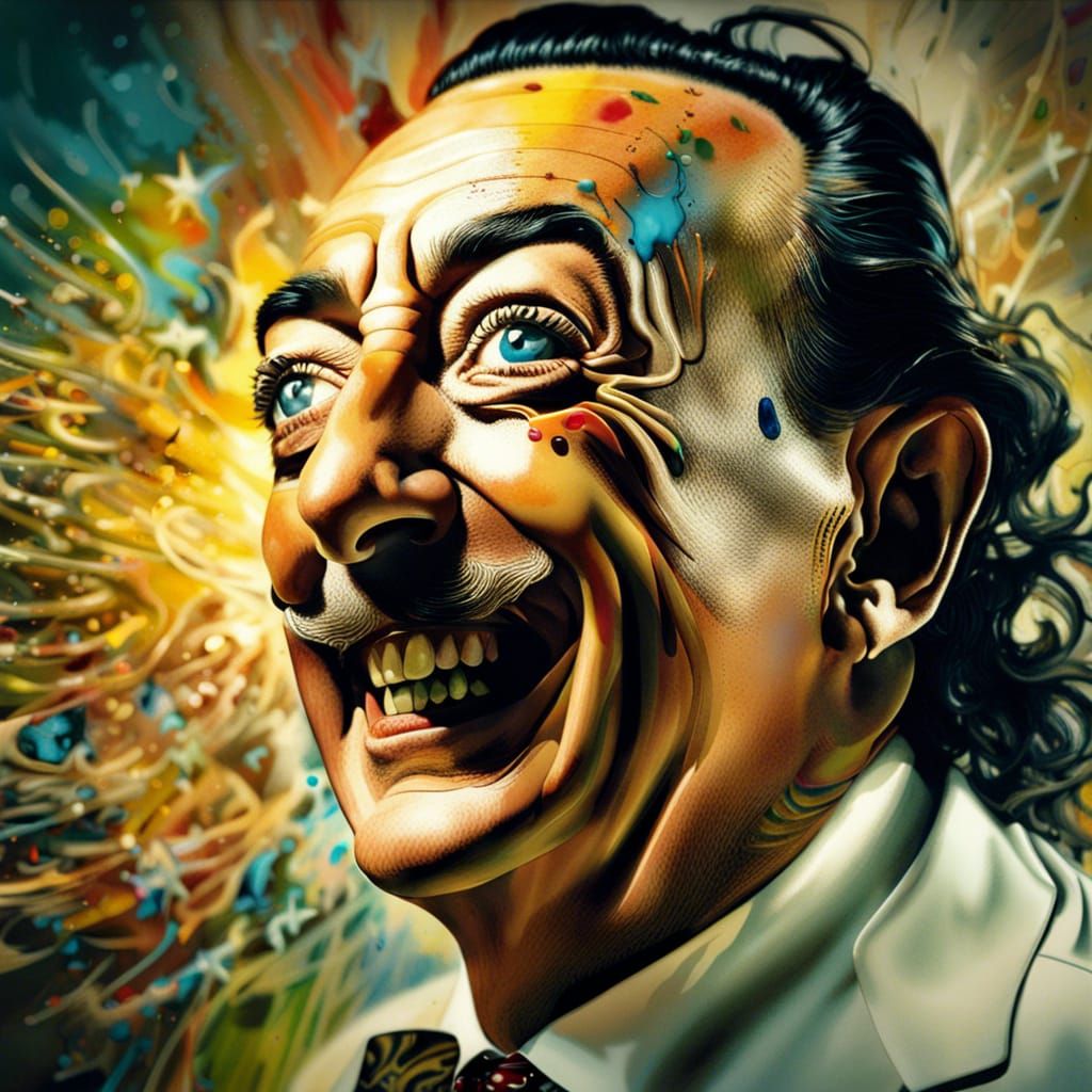 Joyful Salvador Dali Portrait in Hyperrealistic Style