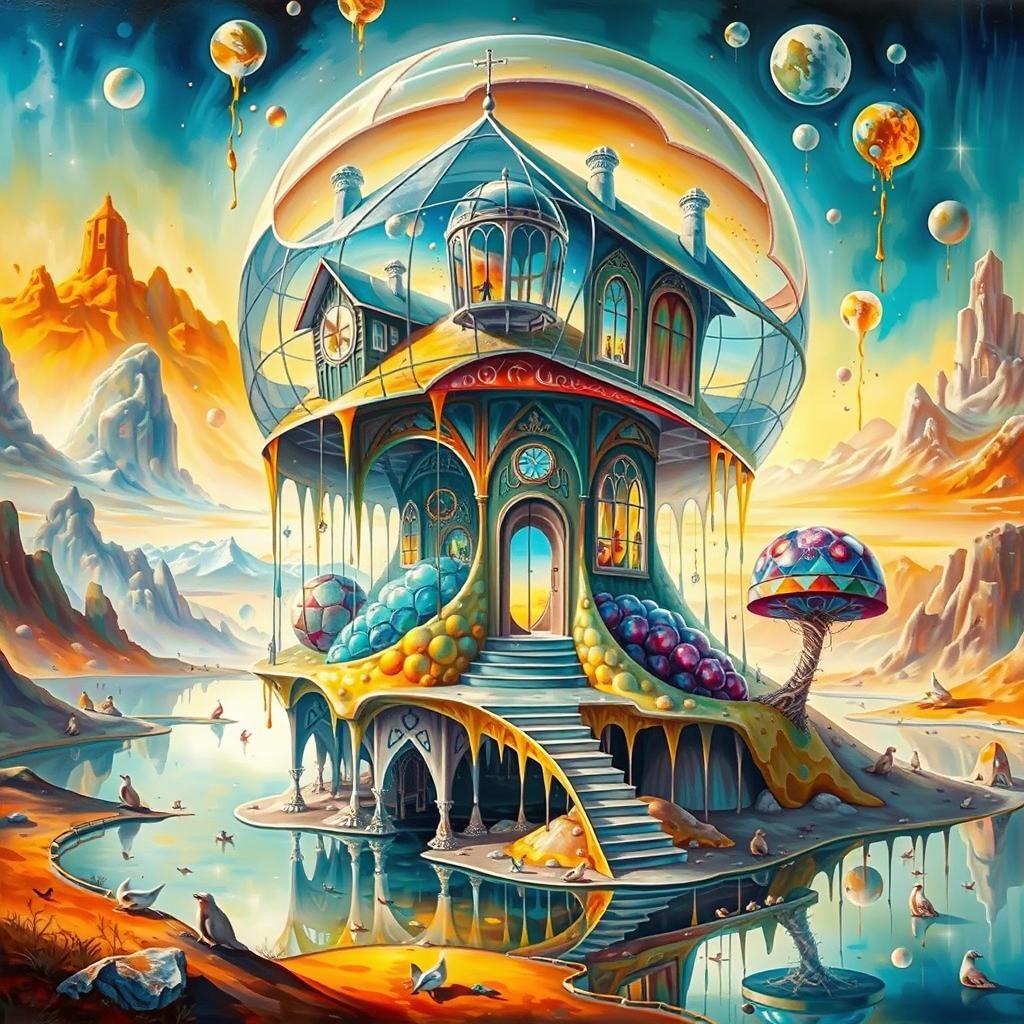 Surreal Crystalline House in a Fantasy Landscape