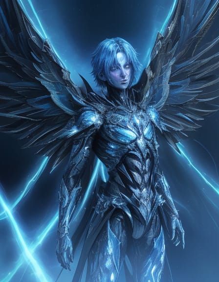 Spectral Boy with Metal Wings in Surrealist Style