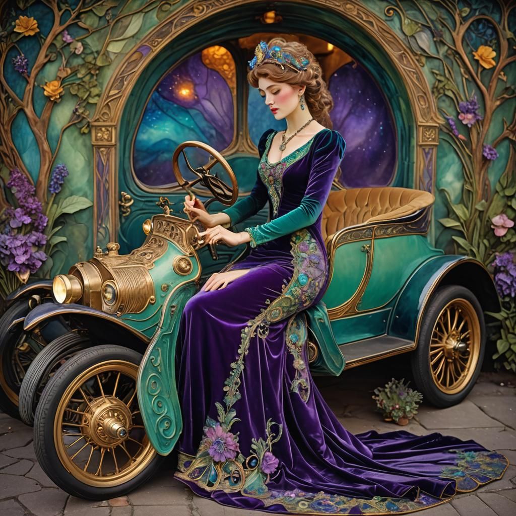 Elegant Parisian Woman 1910 Velvet Gown