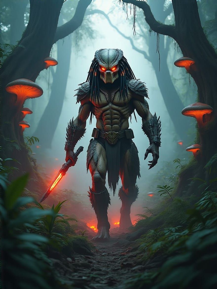 Biomechanical Predator Stalks Alien Jungle with Active Camou...