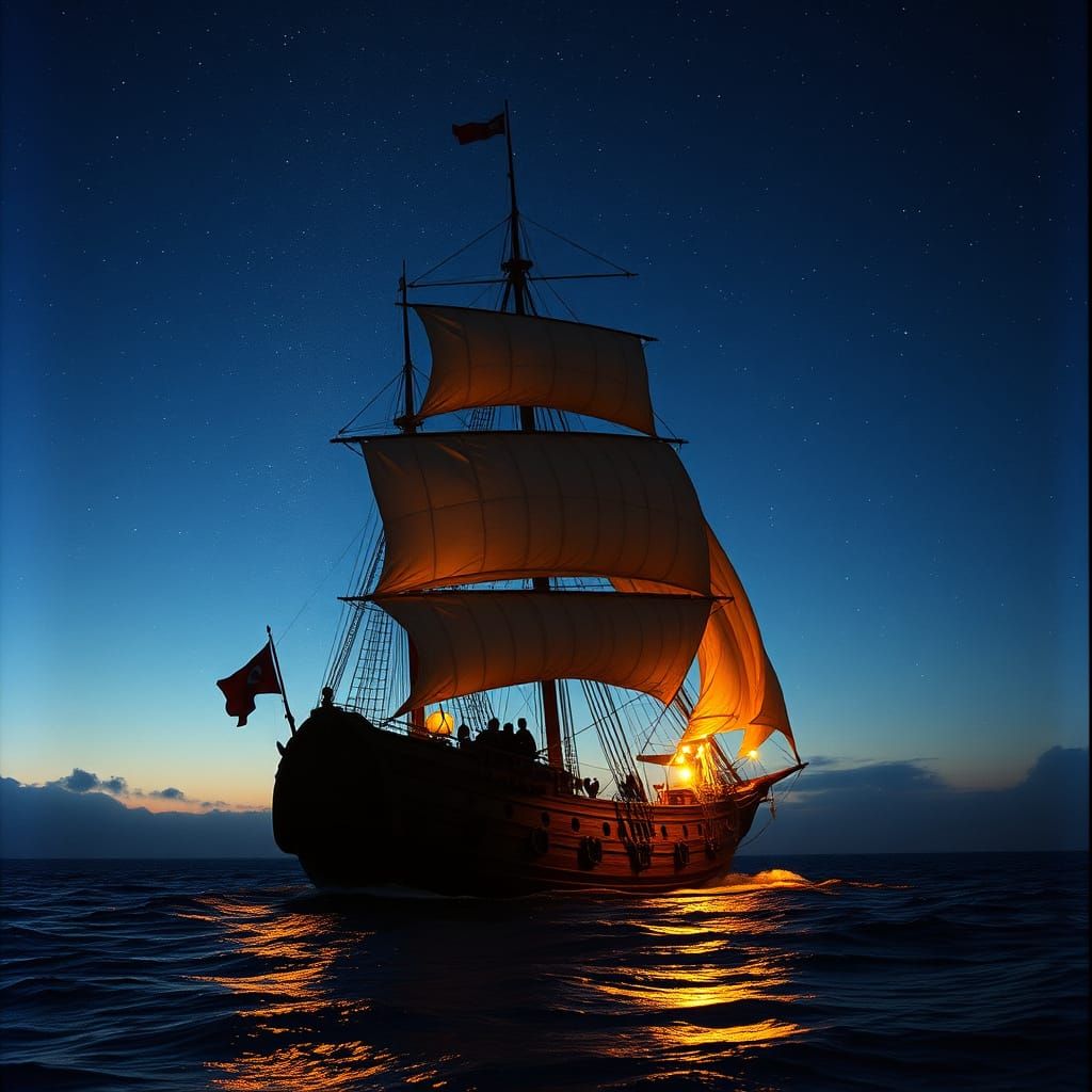 Majestic Longship Returns to Port Under Starry Skies