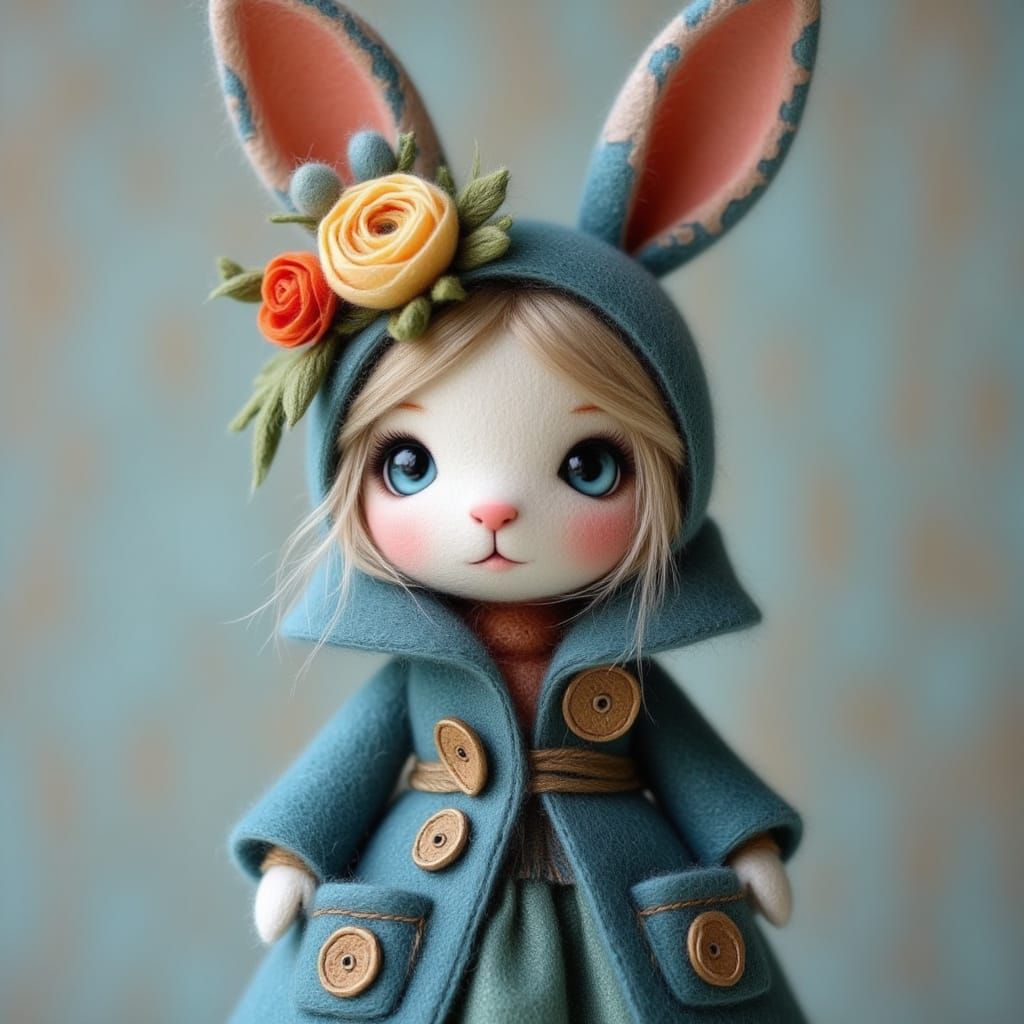 Chibi Felt Bunny with Blue Doll Eyes
