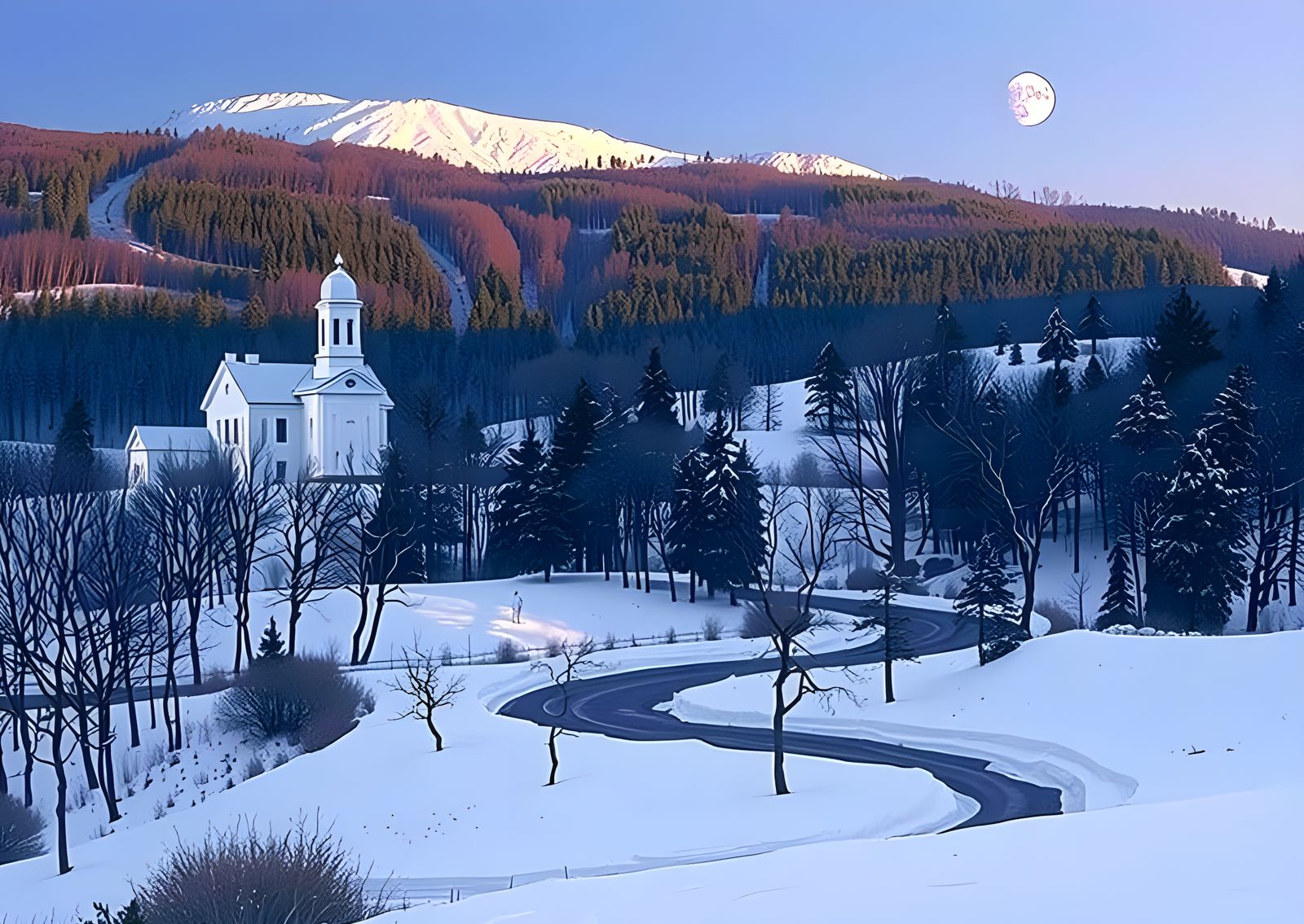 Lunar Glow on Vermont Winter Landscape