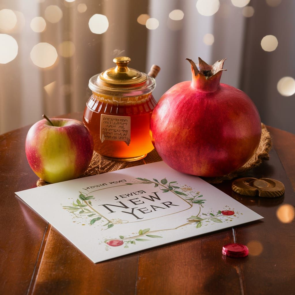 Jewish New Year Still Life with Apple and Honey