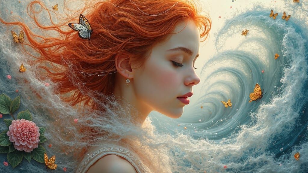 Floral Fantasy: Woman in Minimalist Style