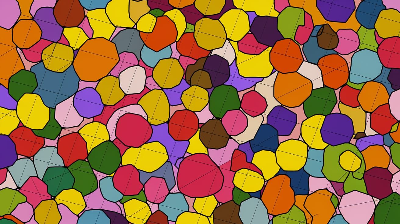 Vibrant Circle Network in Piet Mondrian Style