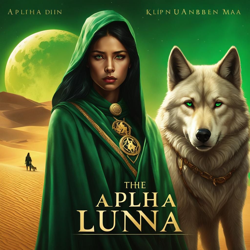 Fantasy Book Cover: Green Werewolf and Desert Luna
