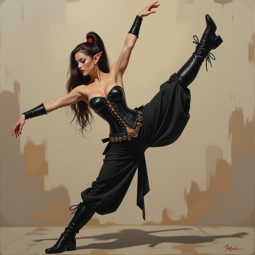 Elf Dancer in Fantasy Oil Painting Style