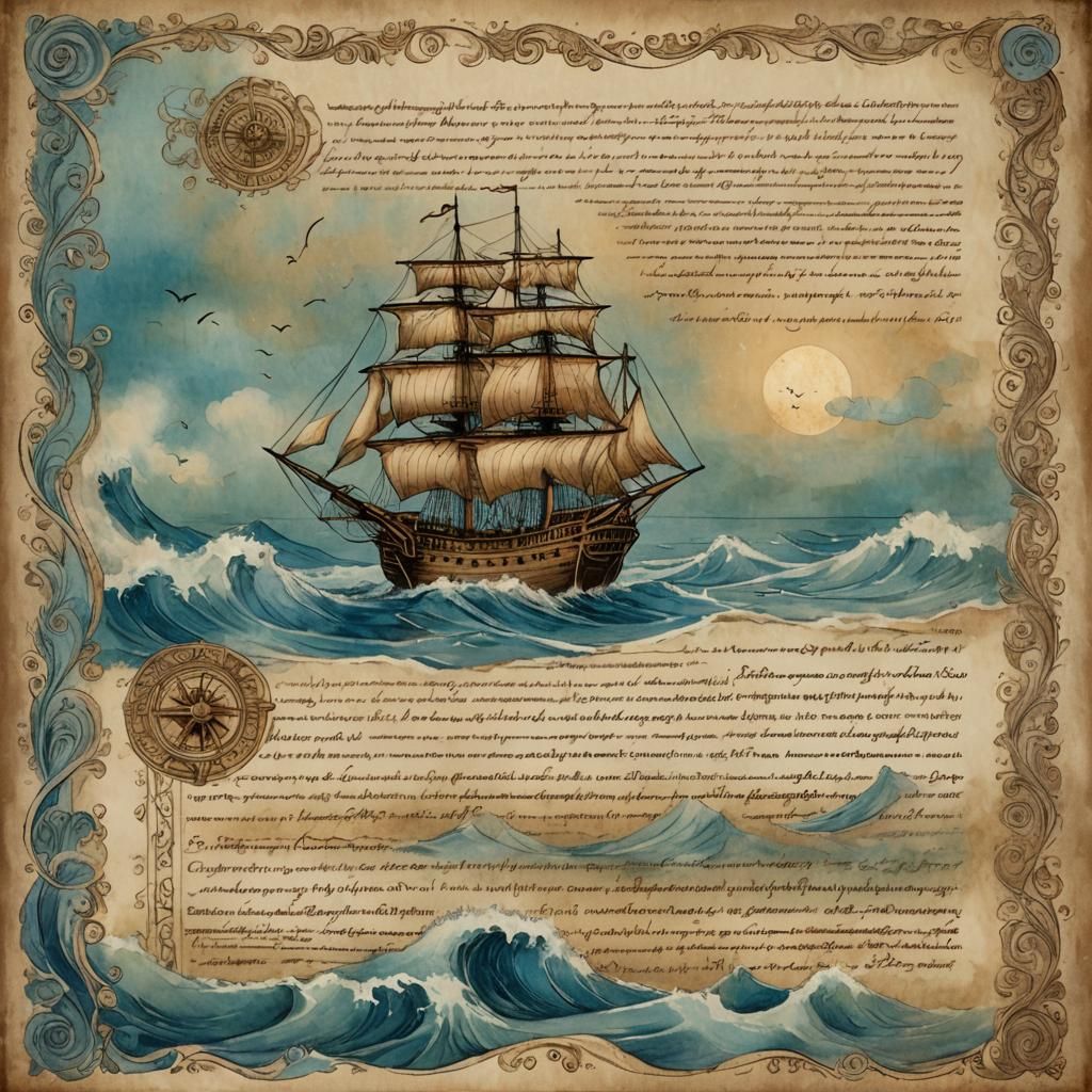 Whimsical Fantasy Art: Ship on Ancient Page