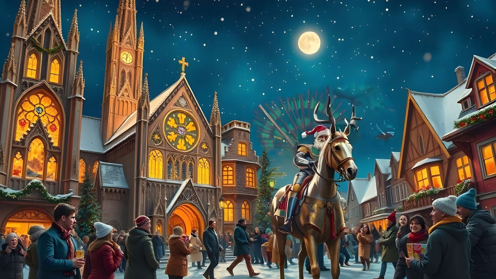 Christmas Eve Knightscape in Golden-Lit Cathedral Style