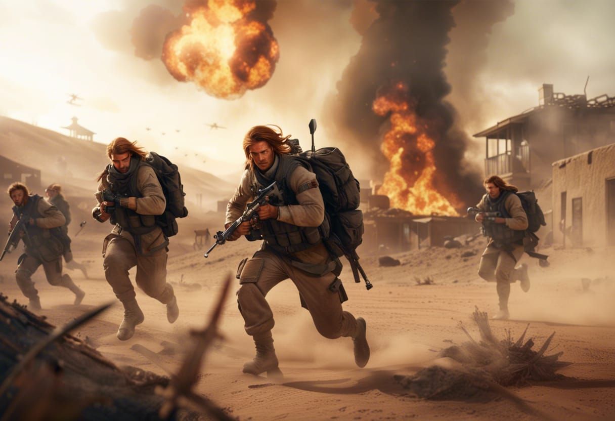 Nordic Infantryman in Burning Village, Matte Painting