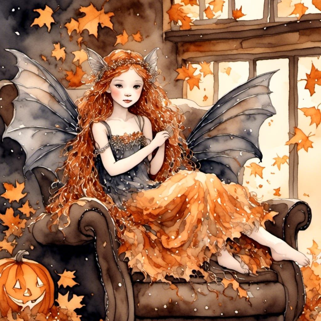 Bat-Winged Goth Queen in Watercolor Style