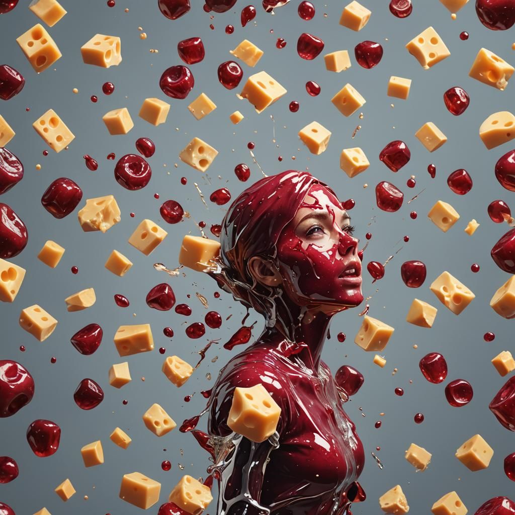 Hyperrealistic Ruby and Cheese Still Life