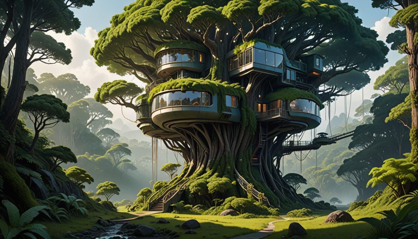 Futuristic Treehouse in Lush Utopian Eco-City
