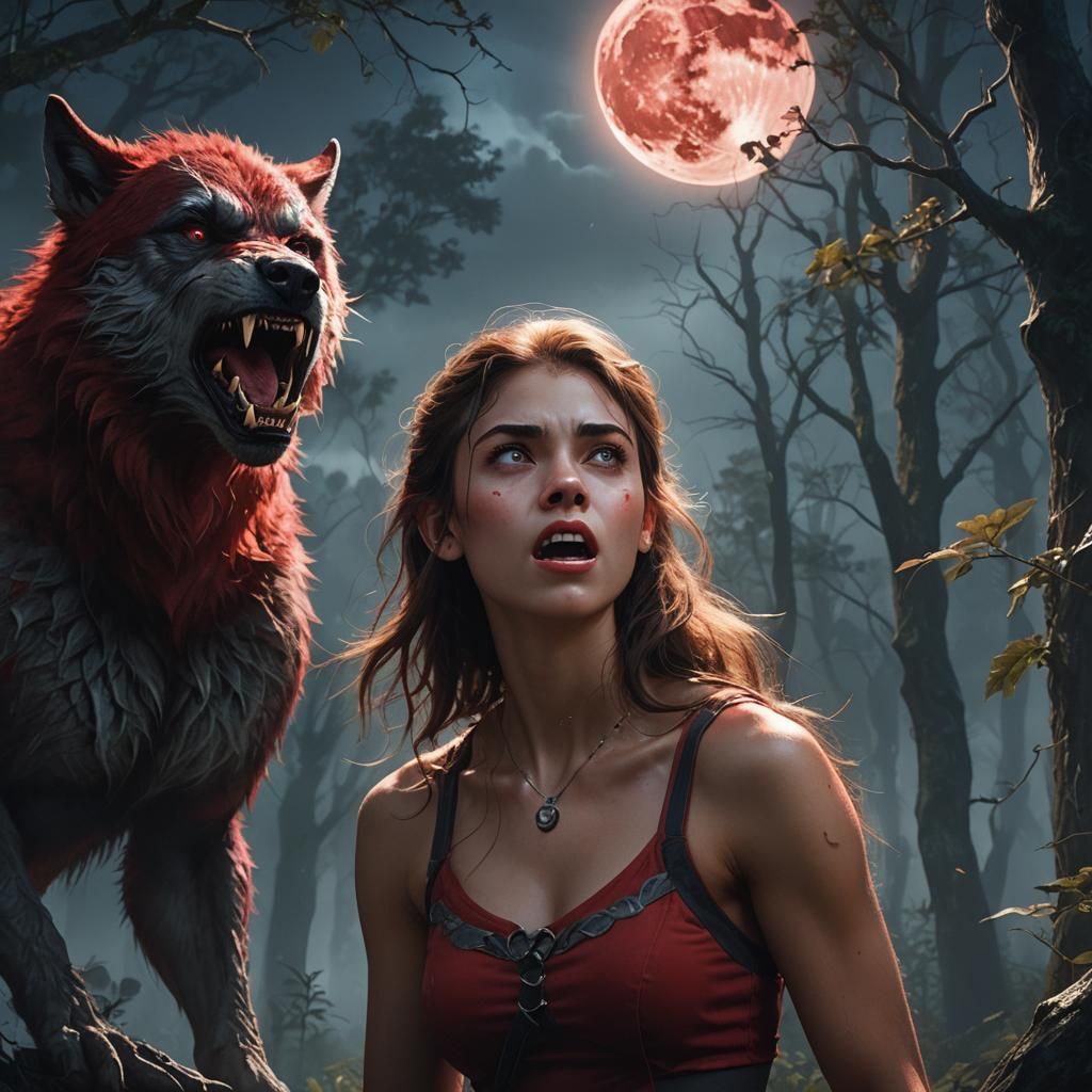 Teenage Werewolf Girl Growling at the Moon