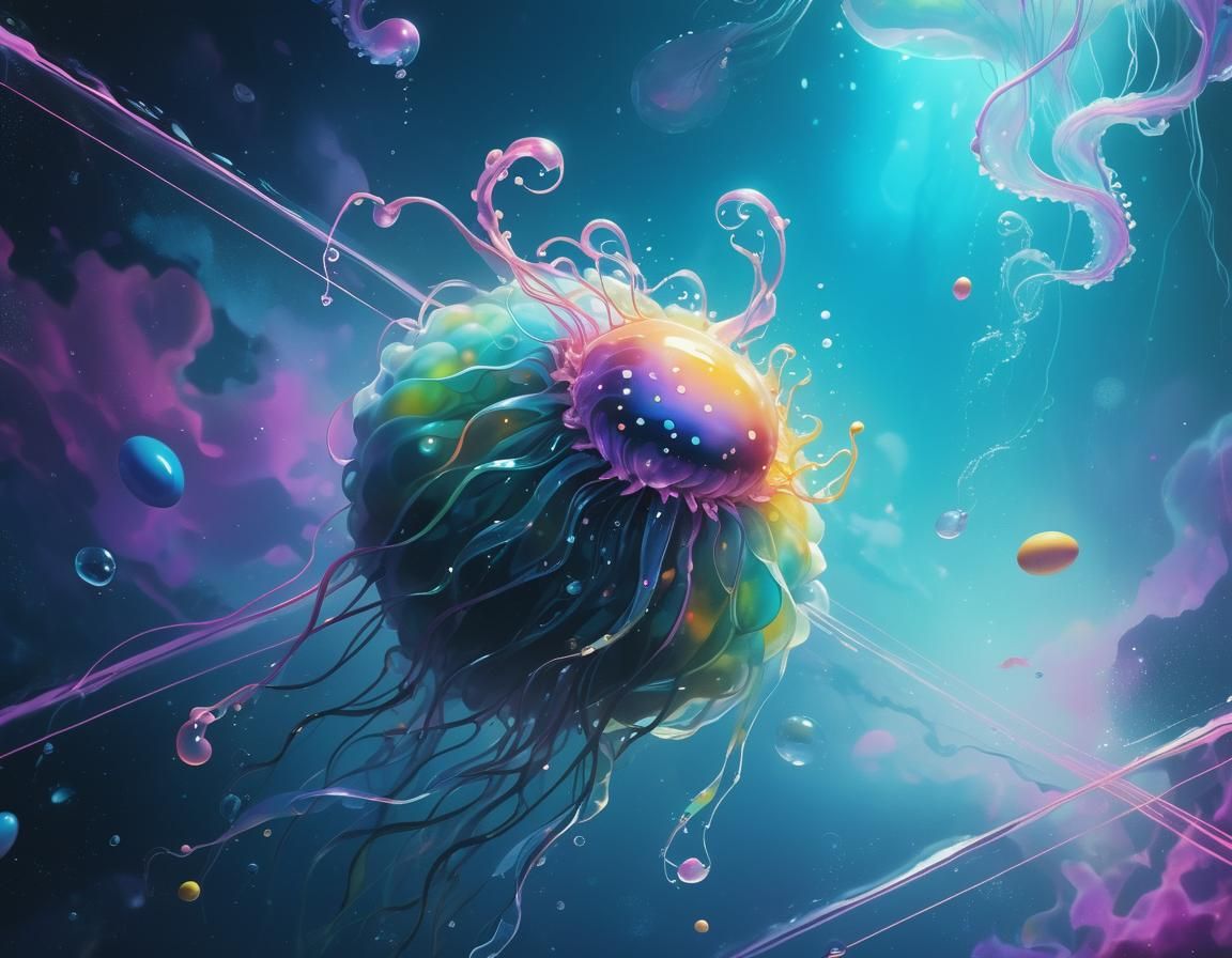 Water Elemental in Liquid World, Neon Ink Splatter Art