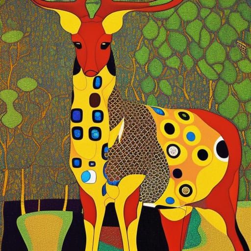 Colorful Antelope Painting in 3D Style