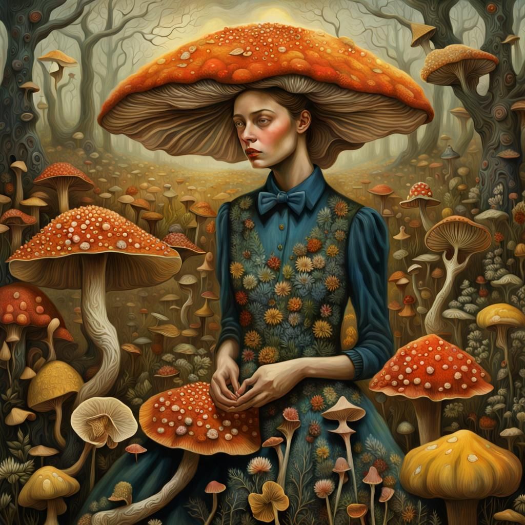 Celestial Fungi Hunter in Surreal Tango, Psychedelic Art