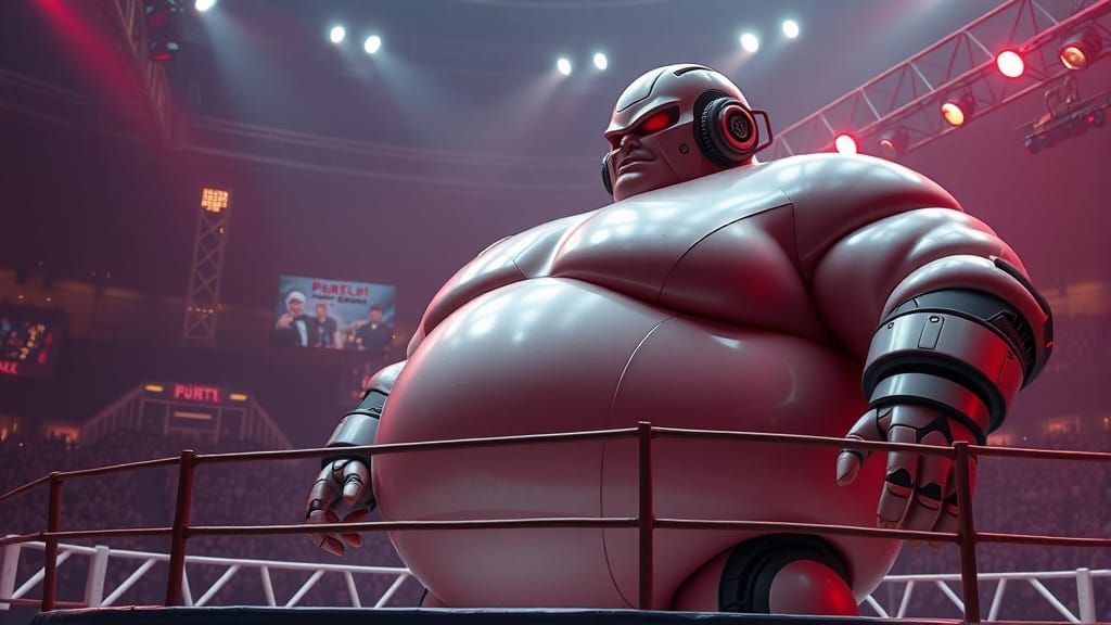 Neon SUMO Wrestler in Hyper Realistic Arena