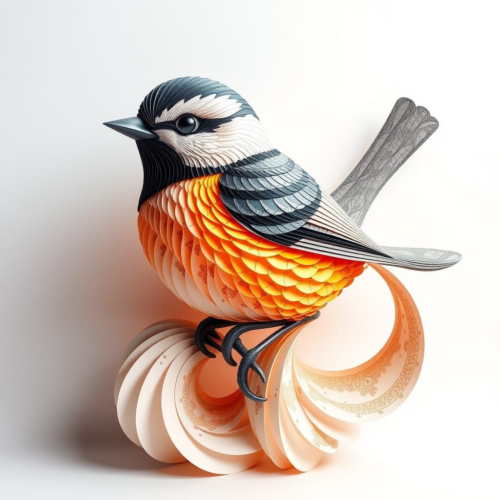 Ethereal Chickadee Sculpture in Whispers Abstract Style