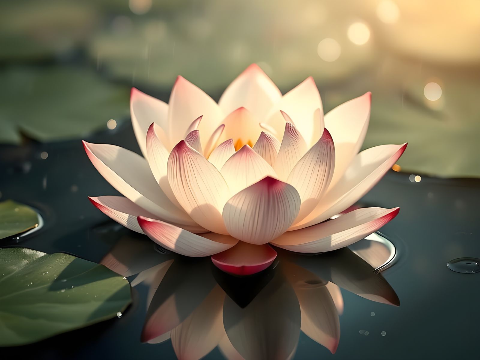 Surreal Lotus Blooms in a Whimsical Rainy Oasis