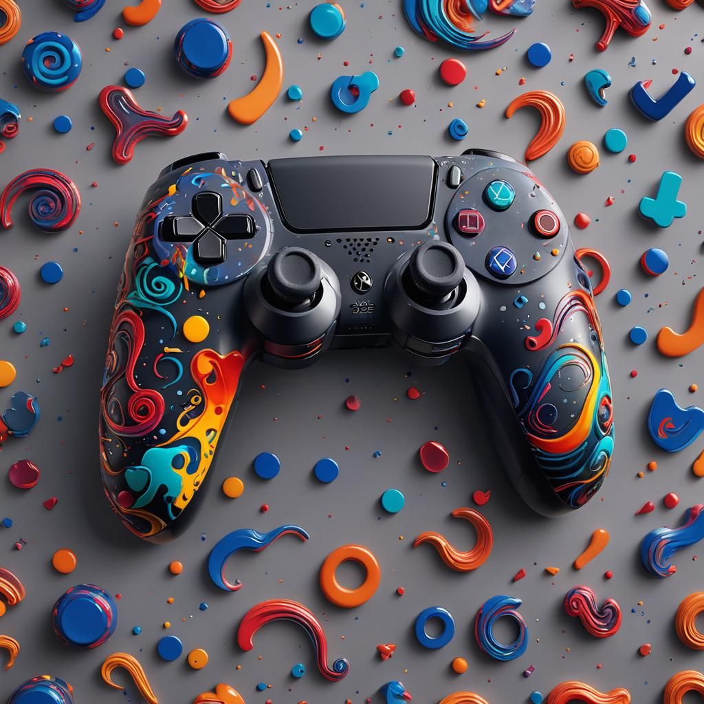 PlayStation Controller Explosion in Detailed Matte Painting