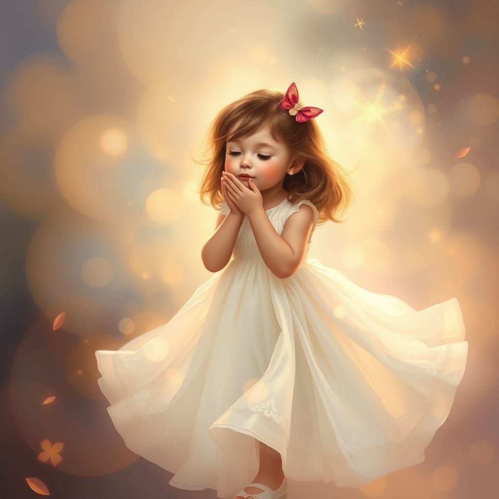 Cute Girl Blowing Kisses in Ethereal Fantasy Mist