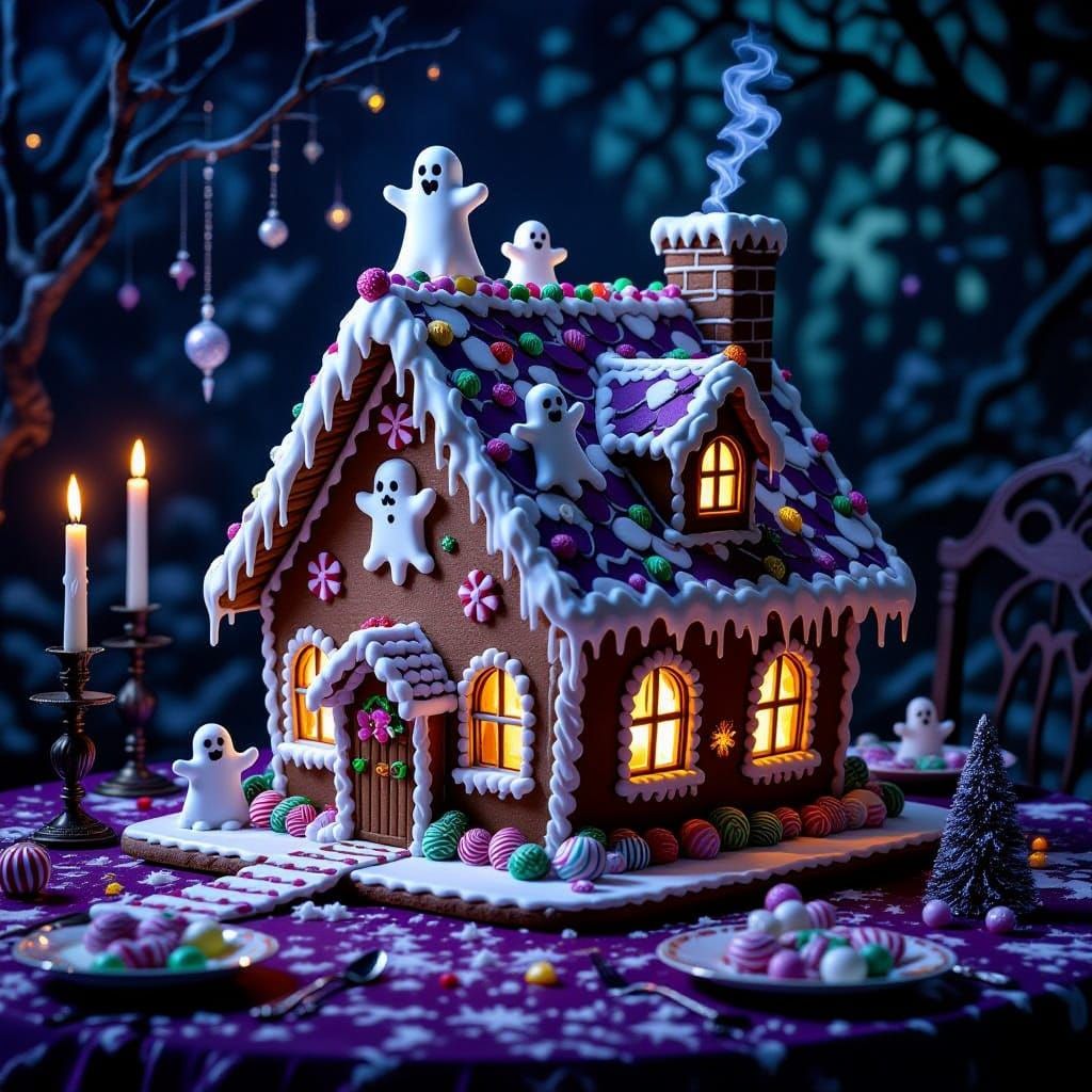 Haunted Gingerbread House with Eerie Decorations