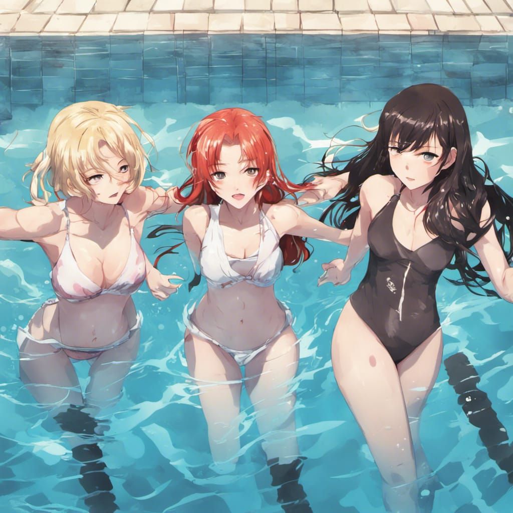 Anime-Style Image of Three Girls Swimming
