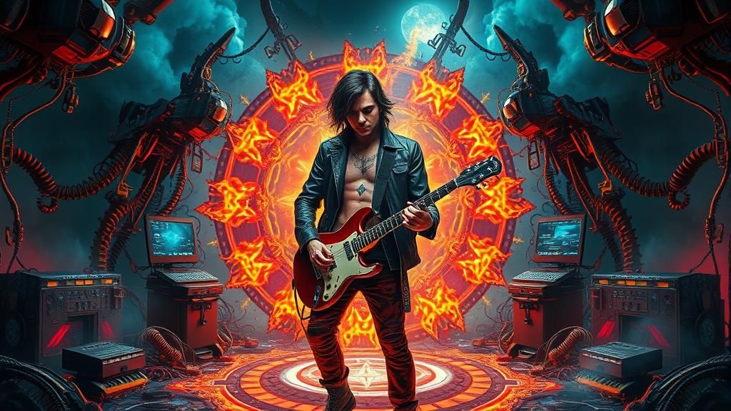 Cyberpunk Rockstar Guitar Solo in Burning Wasteland
