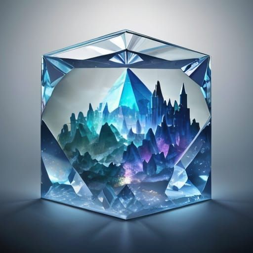 Crystal Town Encased in Glass Cube