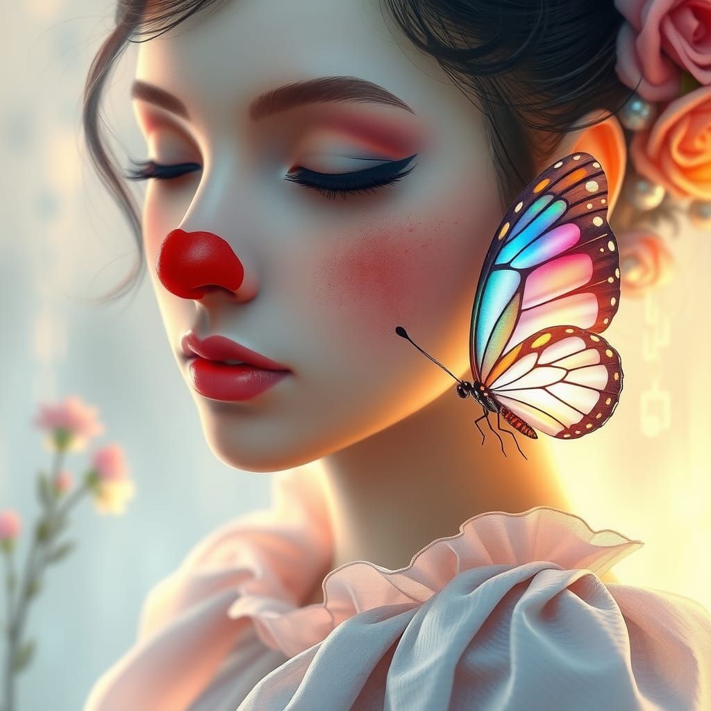 Clown Woman with Butterfly in Digital Illustration Style