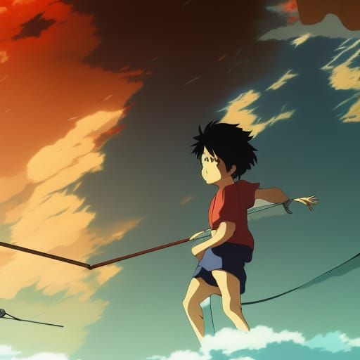 Intense Anime Fight Scene in Ghibli Style