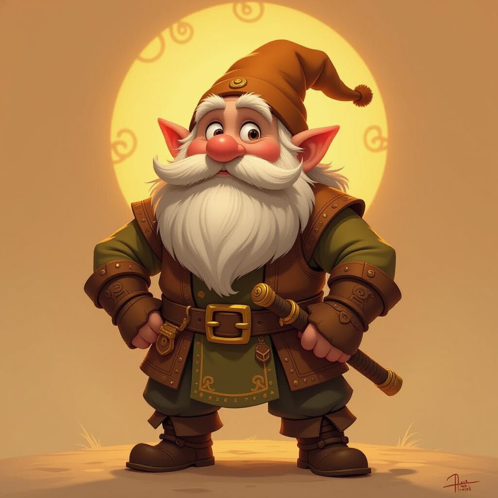 Heroic Bearded Dwarf in Earthy Tones, Pixar Style