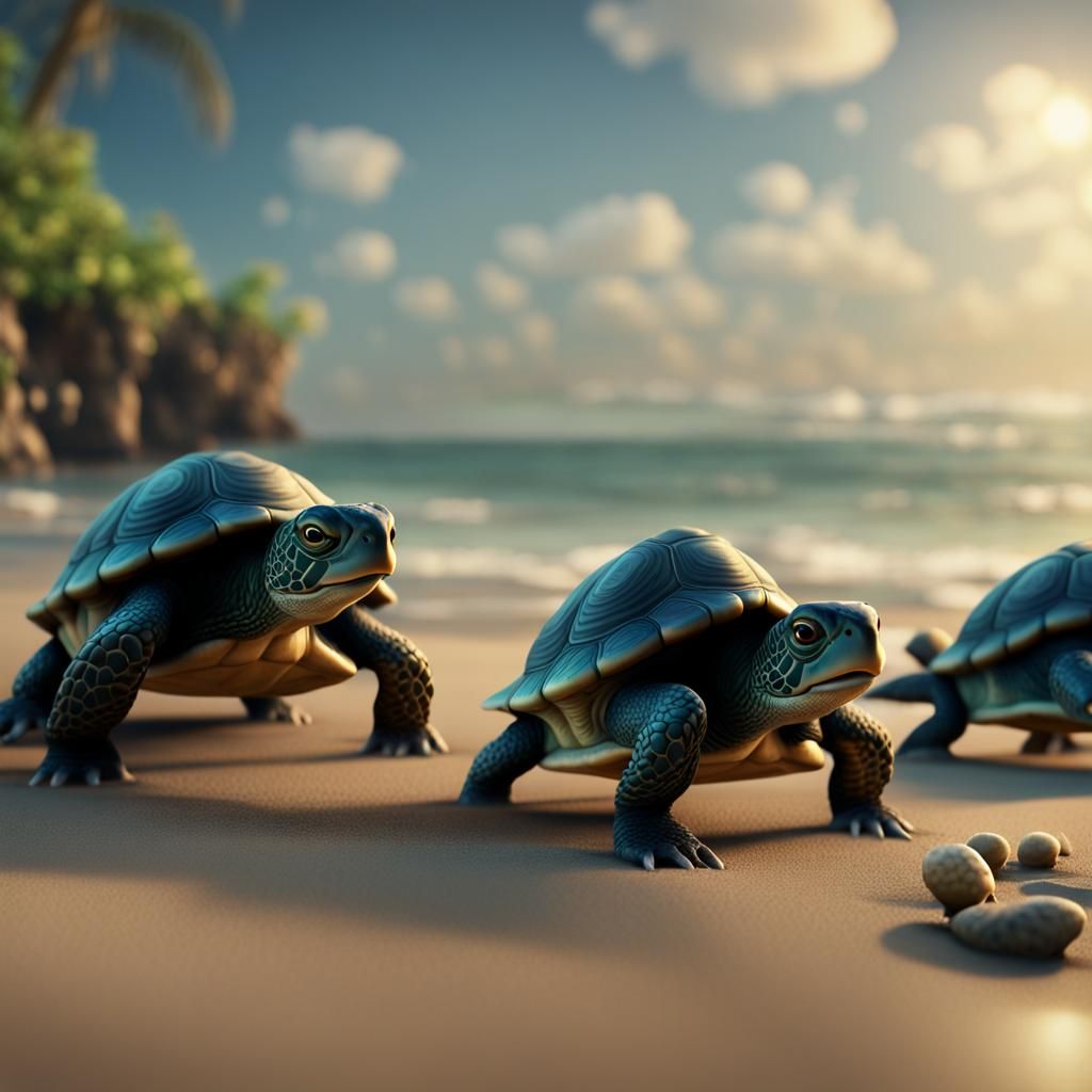 Baby Turtles Journey to the Sea: Detailed Concept Art