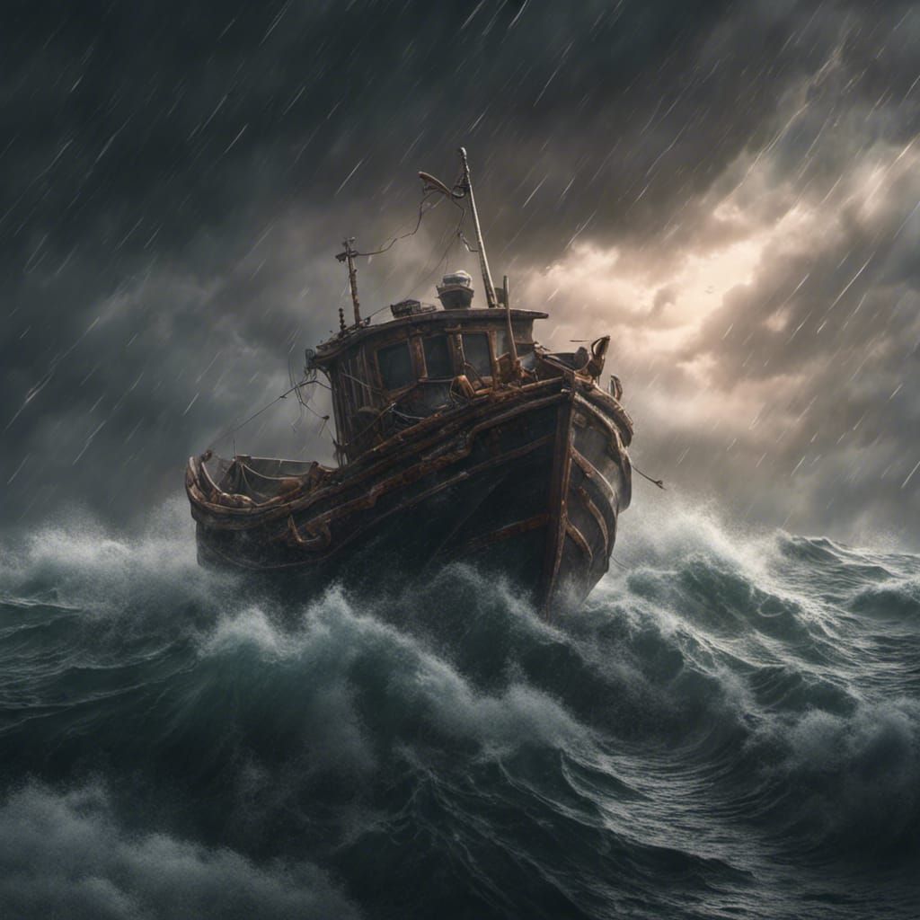 Fishing Boat in Stormy Seas: Fantasy Concept Art