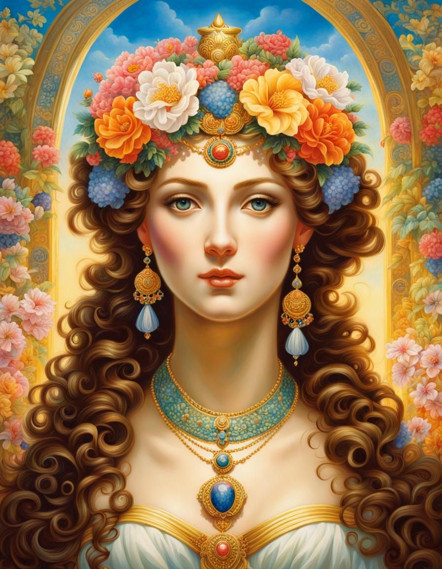 Aphrodite Portrait in Hyperdetailed, Colourful Style