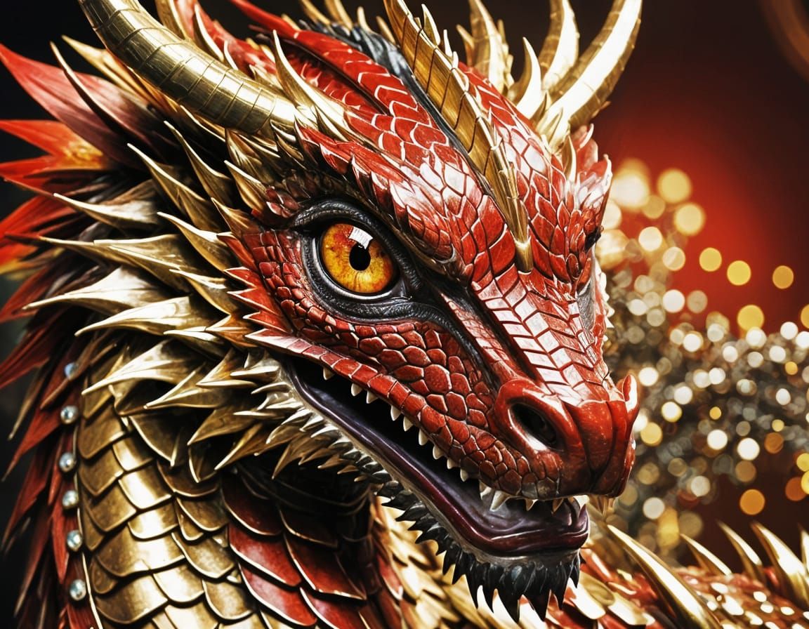 Majestic Red and Gold Oriental Dragon