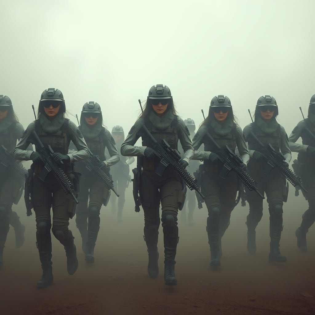 Women Warriors in Mist, Dystopian Tactical Scene