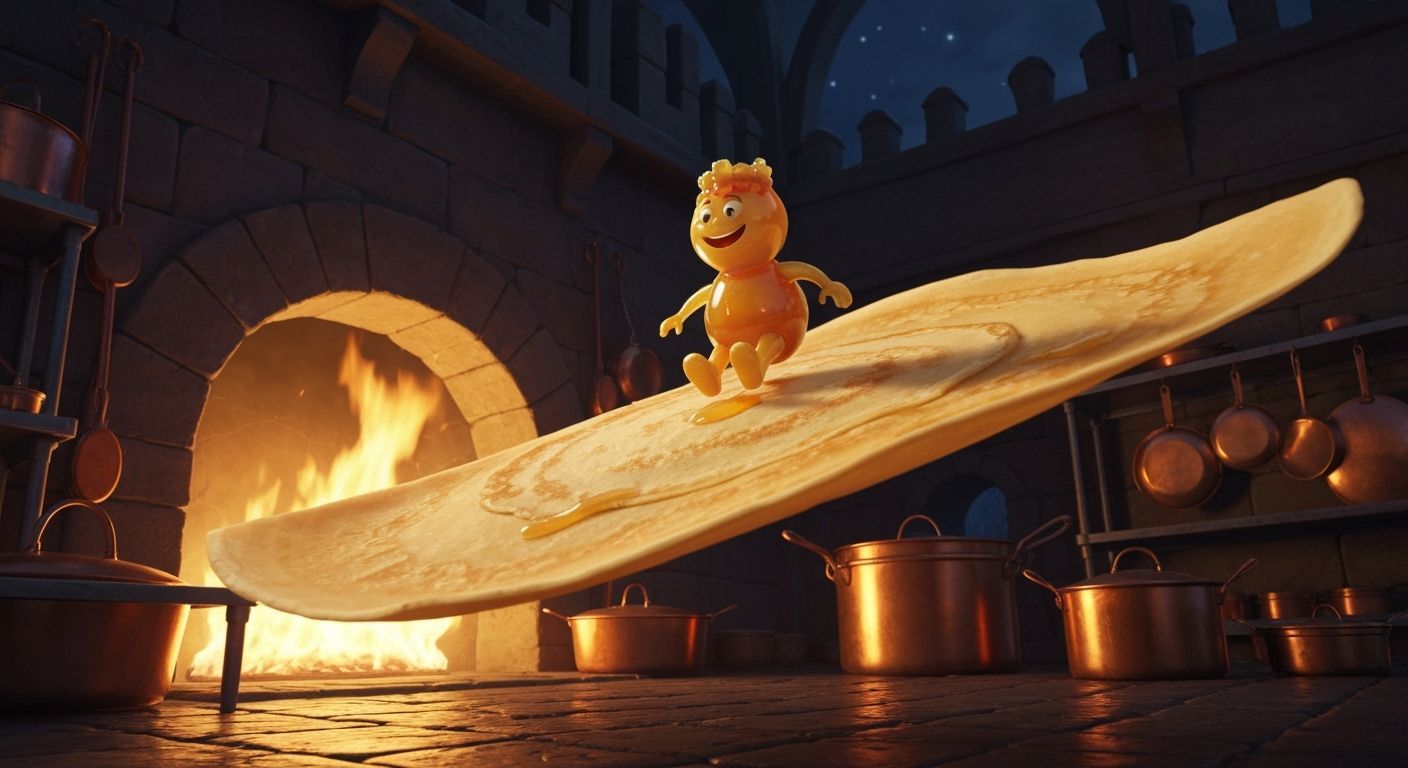Honey Sprite Rides Flying Pancake in Castle Kitchen